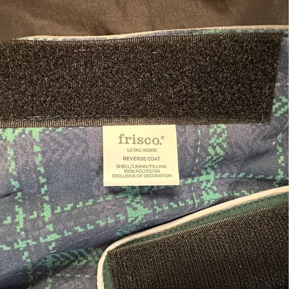 Fresco Green and Blue Plaid Reversible Quilted Dog Jacket size Medium .